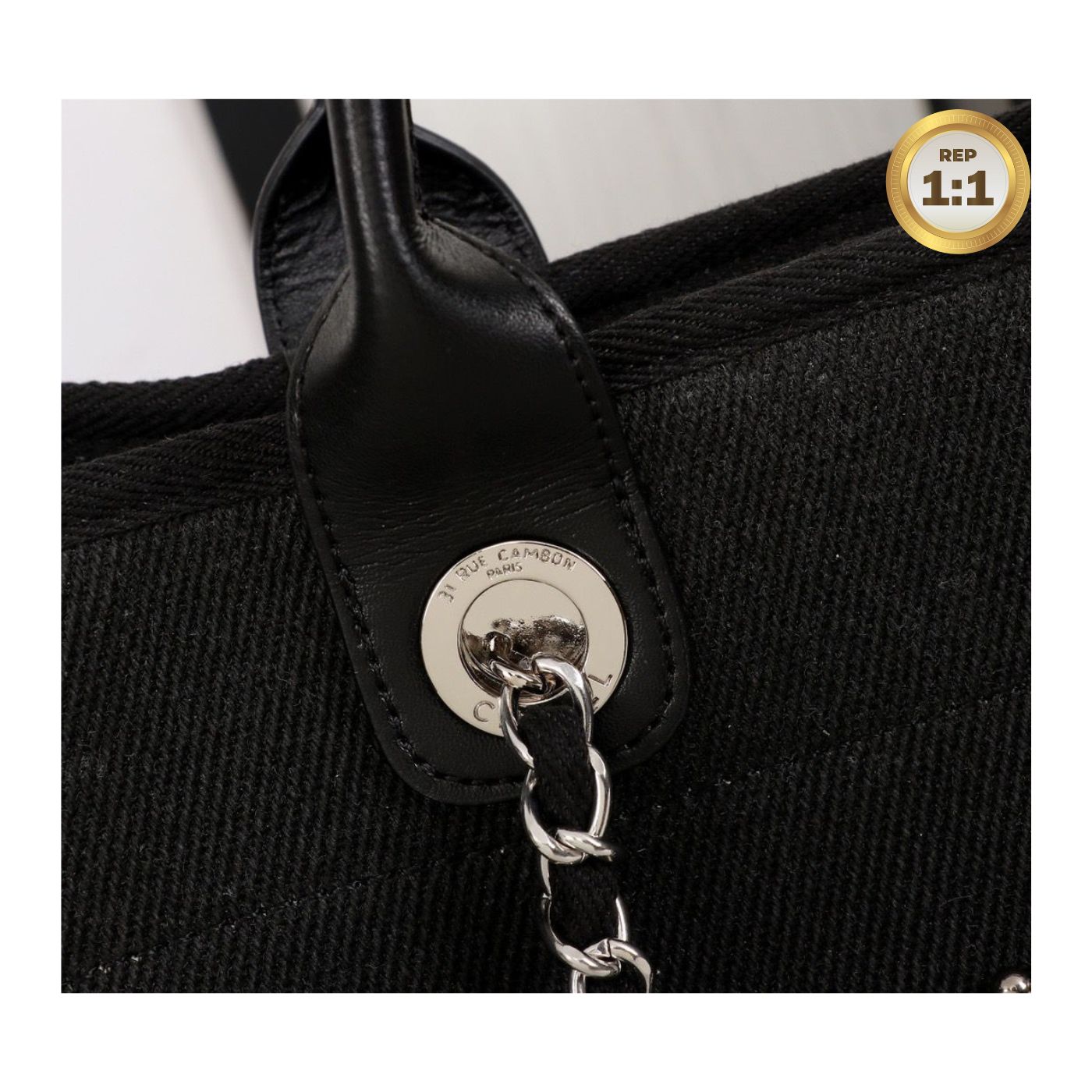 [REP 1:1] Chanel Large Deauville Pearl Tote Bag Black For Women 15in/38cm